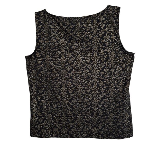 Apostrophe Stretch Tank Top XL Black & Gold Floral Pattern Classic Goth Career - Picture 2 of 8